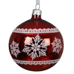Set di 6 palline natalizie in vetro (D80 mm) Fiocci d'inverno Rossi
