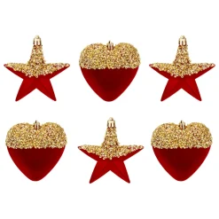 Set di 6 pendenti (H15 cm) Cuori e stelle con paillettes Rosso e Oro