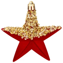 Set di 6 pendenti (H15 cm) Cuori e stelle con paillettes Rosso e Oro