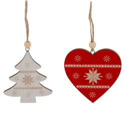 Set di 2 pendenti in legno (H8 cm) Duo Savoyard Bianco e Rosso