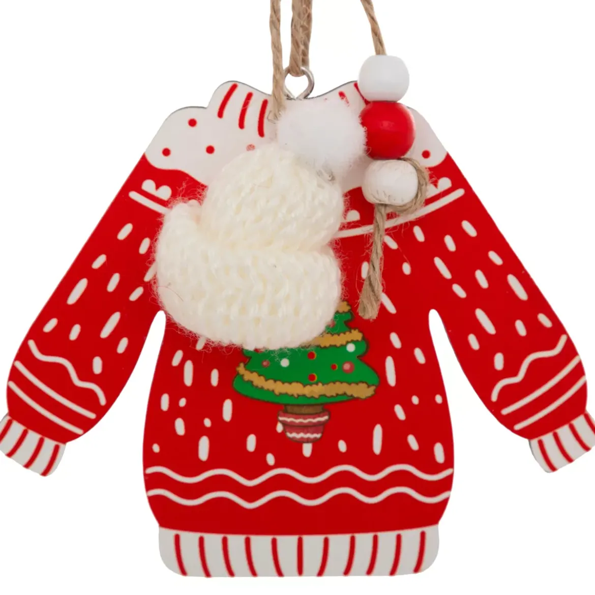 Set di 2 pendenti in legno (H12 cm) Maglione di Natale Rosso e bianco