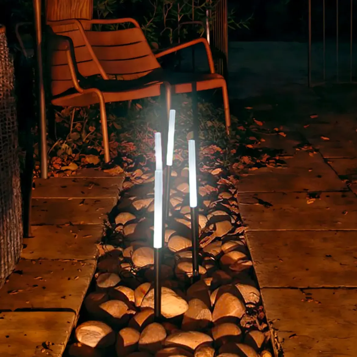 Set di 4 picchetti luminosi da giardino (51.5 cm) Cilindrici Bianco