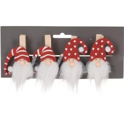 Set di 4 pinze Folletti di Natale Rosso
