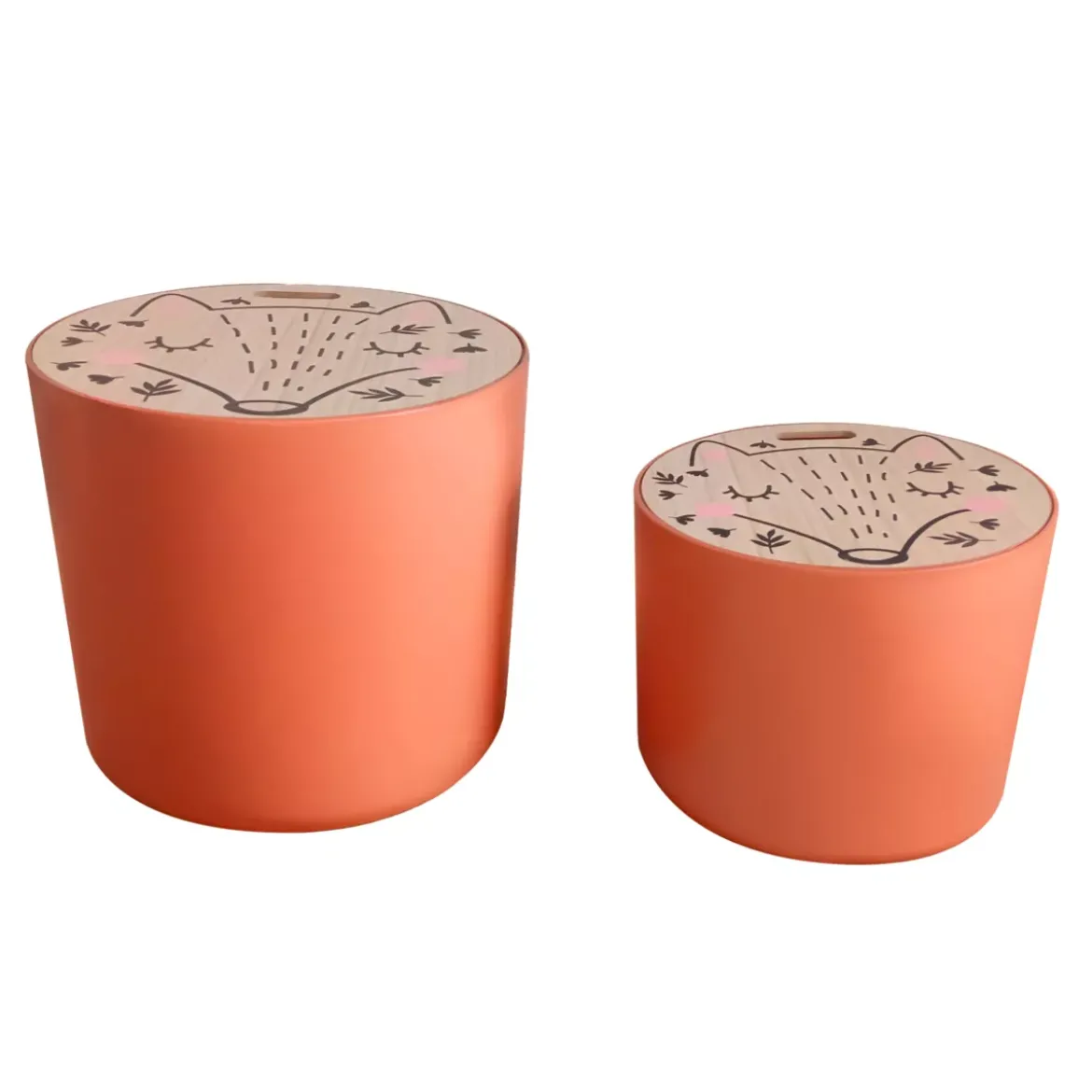 Set di 2 pouf contenitori bambini legno (Alt 31 e 24 cm) Volpacchiotto Terracotta
