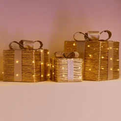 Set di 3 regali luminosi a batteria 30 LED (H30 cm) Westfield Oro e Bianco caldo