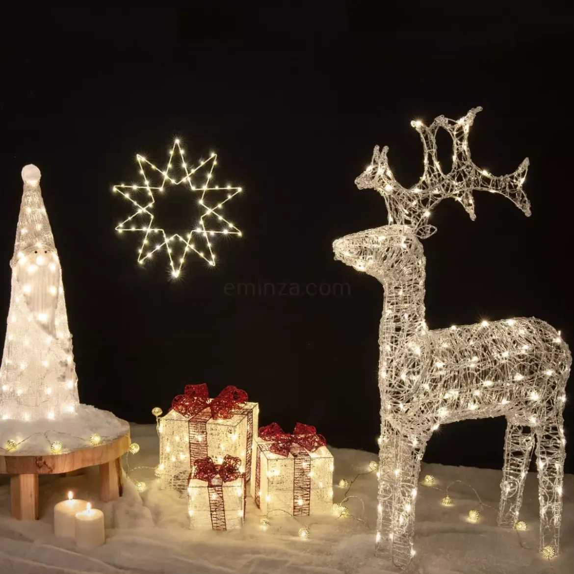 Set di 3 regali luminosi 65 LED (25 cm) Santa Bianco e bianco caldo