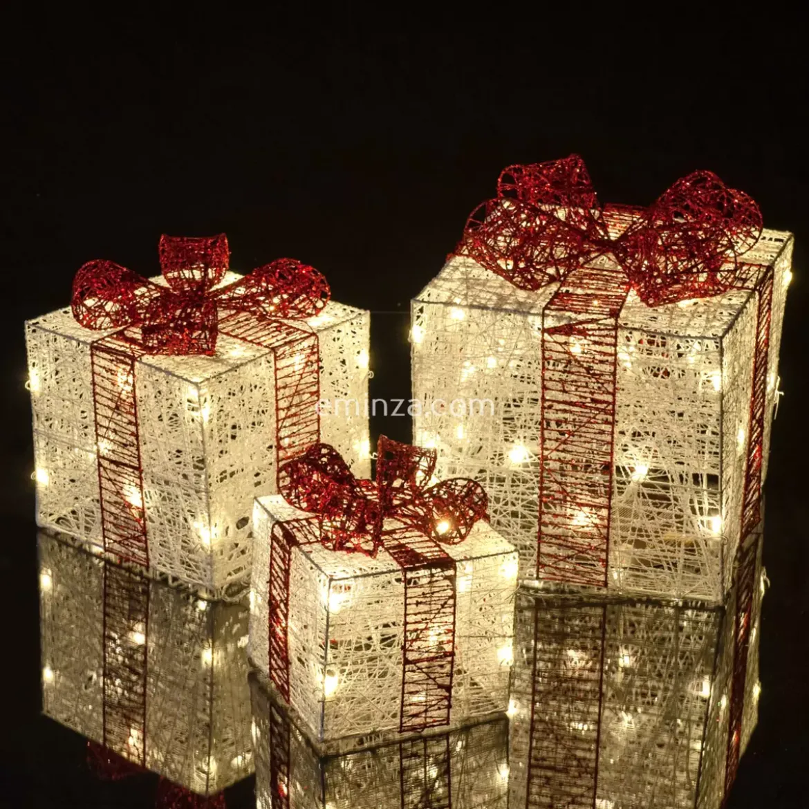 Set di 3 regali luminosi 65 LED (25 cm) Santa Bianco e bianco caldo