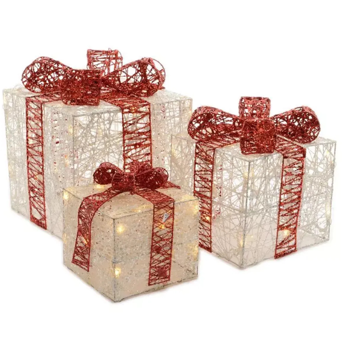 Set di 3 regali luminosi 65 LED (25 cm) Santa Bianco e bianco caldo