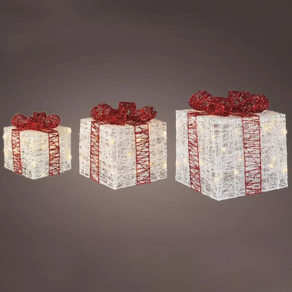Set di 3 regali luminosi 65 LED (25 cm) Santa Bianco e bianco caldo