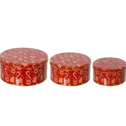 Set di 3 scatole rotonde in metallo (D20 cm) Dolcetti Rosso