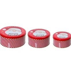 Set di 3 scatole rotonde in metallo (D20 cm) Babbo Natale Rosso e bianco