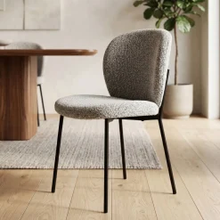 Set di 2 sedie da pranzo in bouclé (seduta 48,5 cm) Isla Grigio chiaro