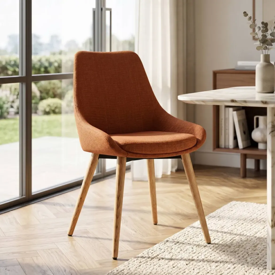 Set di 2 sedie da pranzo in tessuto (seduta 47 cm) Juno Cognac