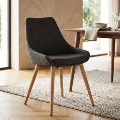 Set di 2 sedie da pranzo in tessuto (seduta 47 cm) Juno Grigio antracite
