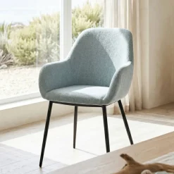 Set di 2 sedie da pranzo in tessuto chenille (seduta 48 cm) Zola Blu celadon