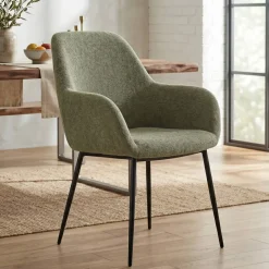 Set di 2 sedie da pranzo in tessuto di velluto (seduta 48 cm) Zola Verde cachi