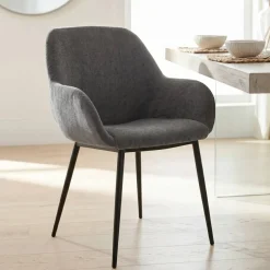 Set di 2 sedie da pranzo in tessuto chenille (seduta 48 cm) Zola Grigio scuro