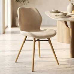Set di 2 sedie da pranzo in tessuto testurizzato (seduta 46 cm) Malika Beige Sabbia