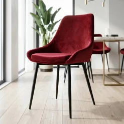 Set di 2 sedie da pranzo in velluto (seduta 47 cm) Juno Rosso