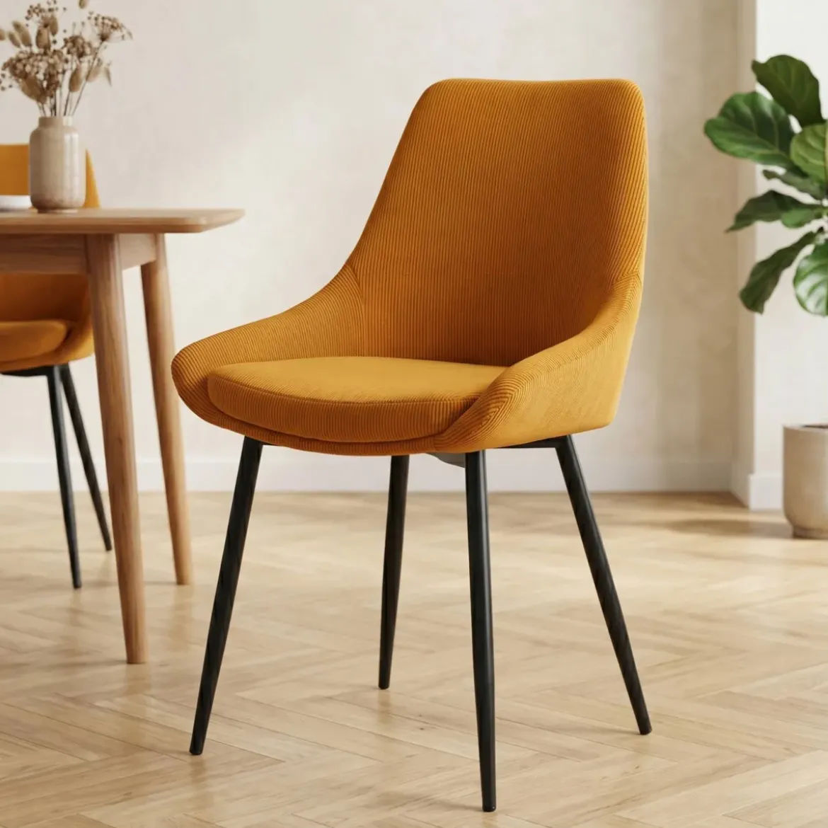 Set di 2 sedie da pranzo in velluto a coste (Altezza seduta 47 cm) Juno Giallo curry
