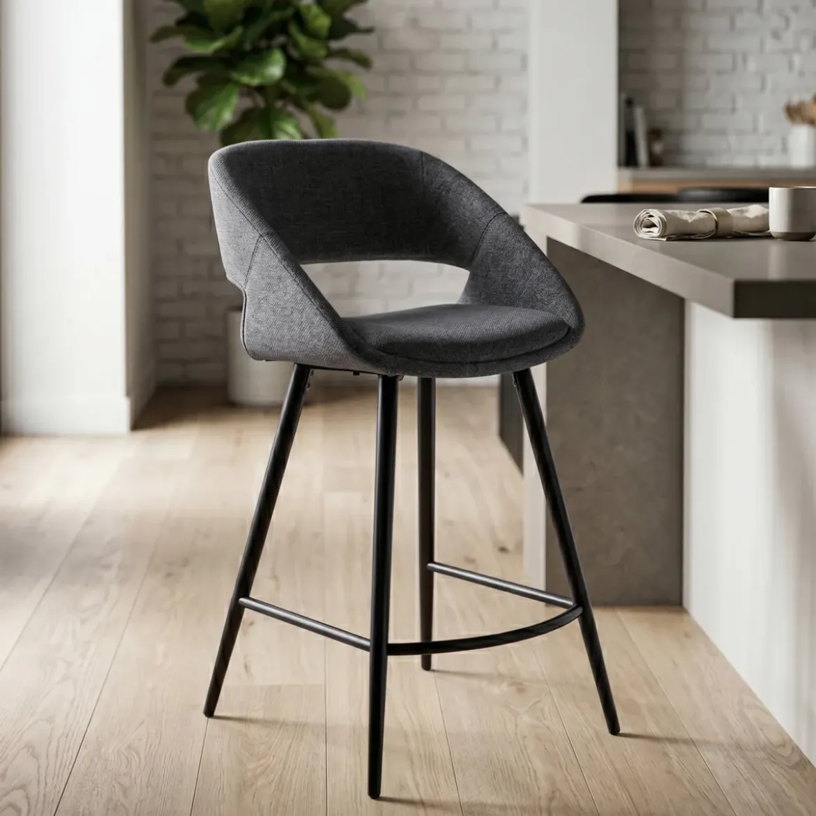 Set di 2 sedie per isola centrale con schienale in tessuto (seduta 68cm) Kosmo Grigio scuro