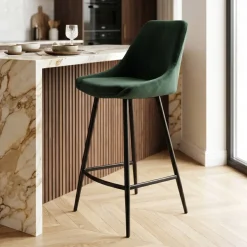 Set di 2 sedie per isola centrale con schienale in velluto (Altezza seduta 67cm) Juno Verde scuro