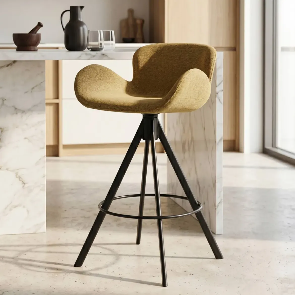 Set di 2 sedie per isola centrale con schienale (seduta 65cm) Pema Verde cachi