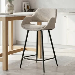 Set di 2 sedie per isola centrale con schienale in bouclé (seduta 65 cm) Soho Grigio chiaro