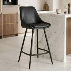 Set di 2 sedie per isola centrale con schienale in similpelle (Altezza seduta 67cm) Juno Nero