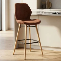 Set di 2 sedie per isola centrale con schienale in tessuto (Altezza seduta 65cm) Malika Mogano
