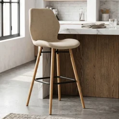Set di 2 sedie per isola centrale con schienale in tessuto (Altezza seduta 65cm) Malika Beige sabbia