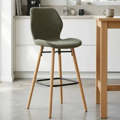 Set di 2 sedie per isola centrale con schienale in tessuto (Altezza seduta 65 cm) Malika Verde bottiglia