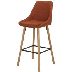 Set di 2 sedie per isola centrale con schienale in tessuto (Altezza seduta 67cm) Juno Cognac gambe in rovere