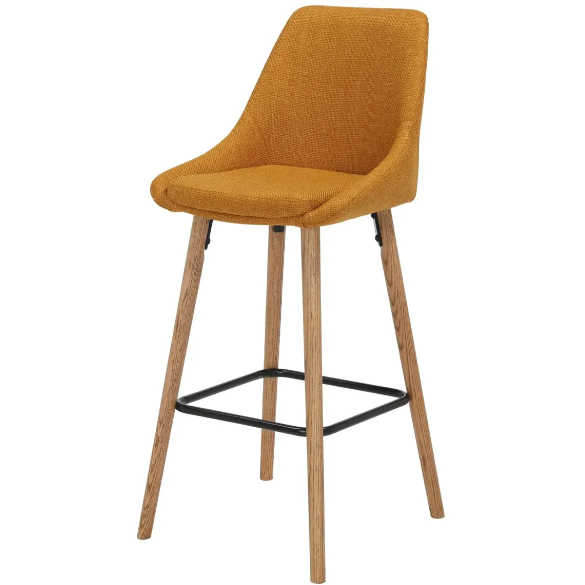 Set di 2 sedie per isola centrale con schienale in tessuto (Altezza seduta 67cm) Juno Giallo ocra gambe in quercia