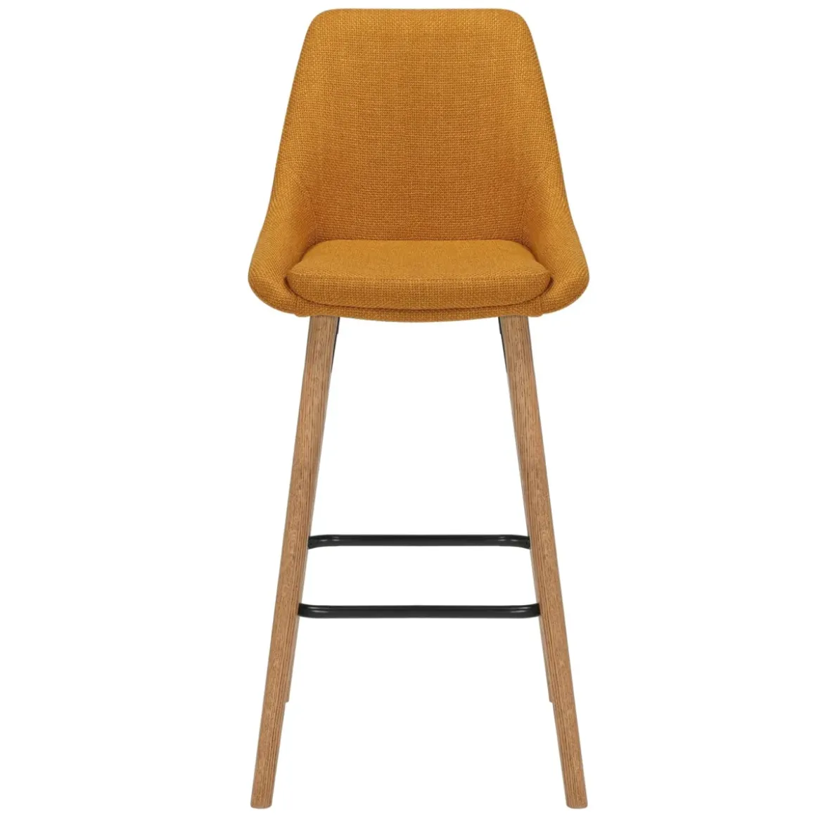 Set di 2 sedie per isola centrale con schienale in tessuto (Altezza seduta 67cm) Juno Giallo ocra gambe in quercia