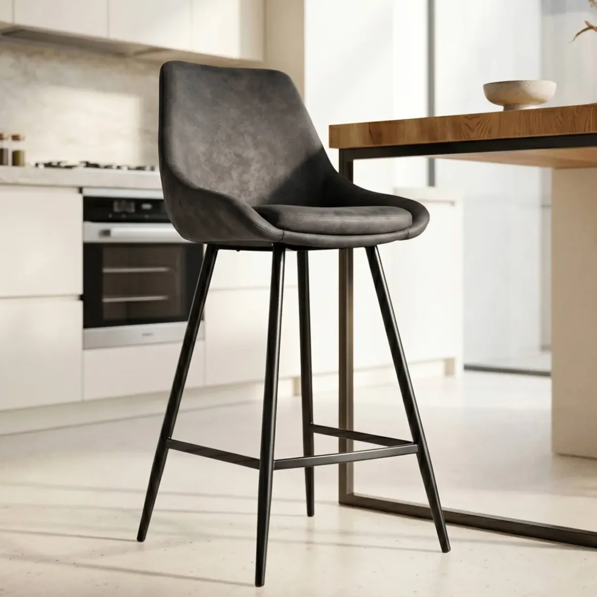 Set di 2 sedie per isola centrale con schienale in tessuto effetto camoscio (Altezza seduta 67cm) Juno Grigio scuro