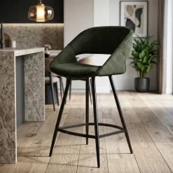 Set di 2 sedie per isola centrale con schienale in velluto a coste (Altezza seduta 68cm) Kosmo Verde scuro