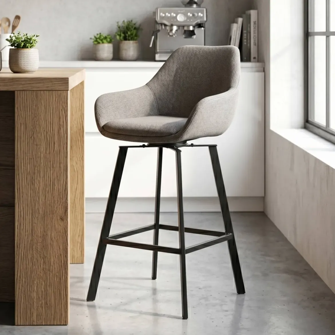 Set di 2 sedie per isola centrale girevoli con schienale in tessuto (seduta 64cm) Zila Grigio argento