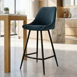Set di 2 sgabelli da bar con schienale in velluto a coste (Altezza seduta 75cm) Juno Blu scuro