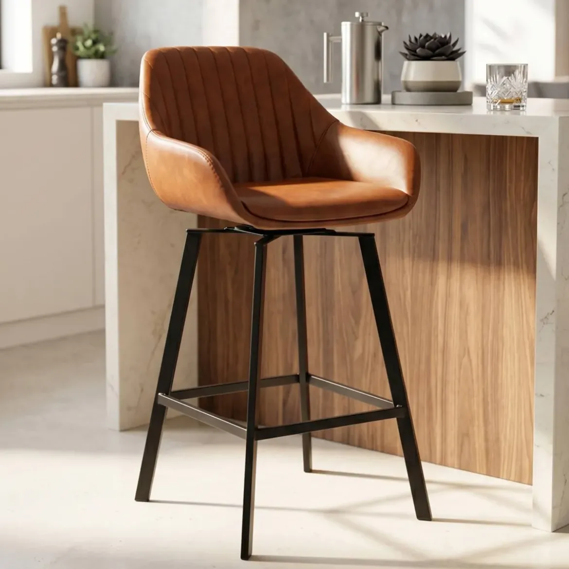 Set di 2 sgabelli da bar girevoli con schienale (Altezza seduta 75cm) Zila Marrone
