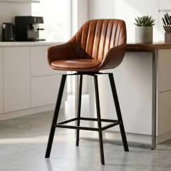 Set di 2 sgabelli per isola centrale girevoli con schienale in similpelle (Altezza seduta 65 cm) Zila Marrone
