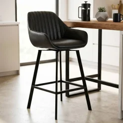 Set di 2 sgabelli per isola centrale girevoli con schienale in similpelle (Altezza seduta 65cm) Zila Nero