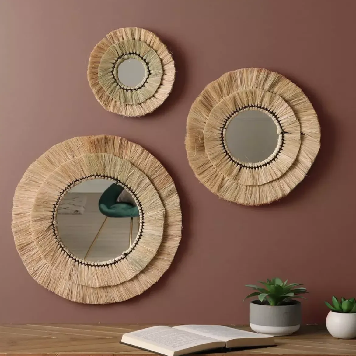 Set di 3 specchi (D20-30-40 cm) Alba Naturale