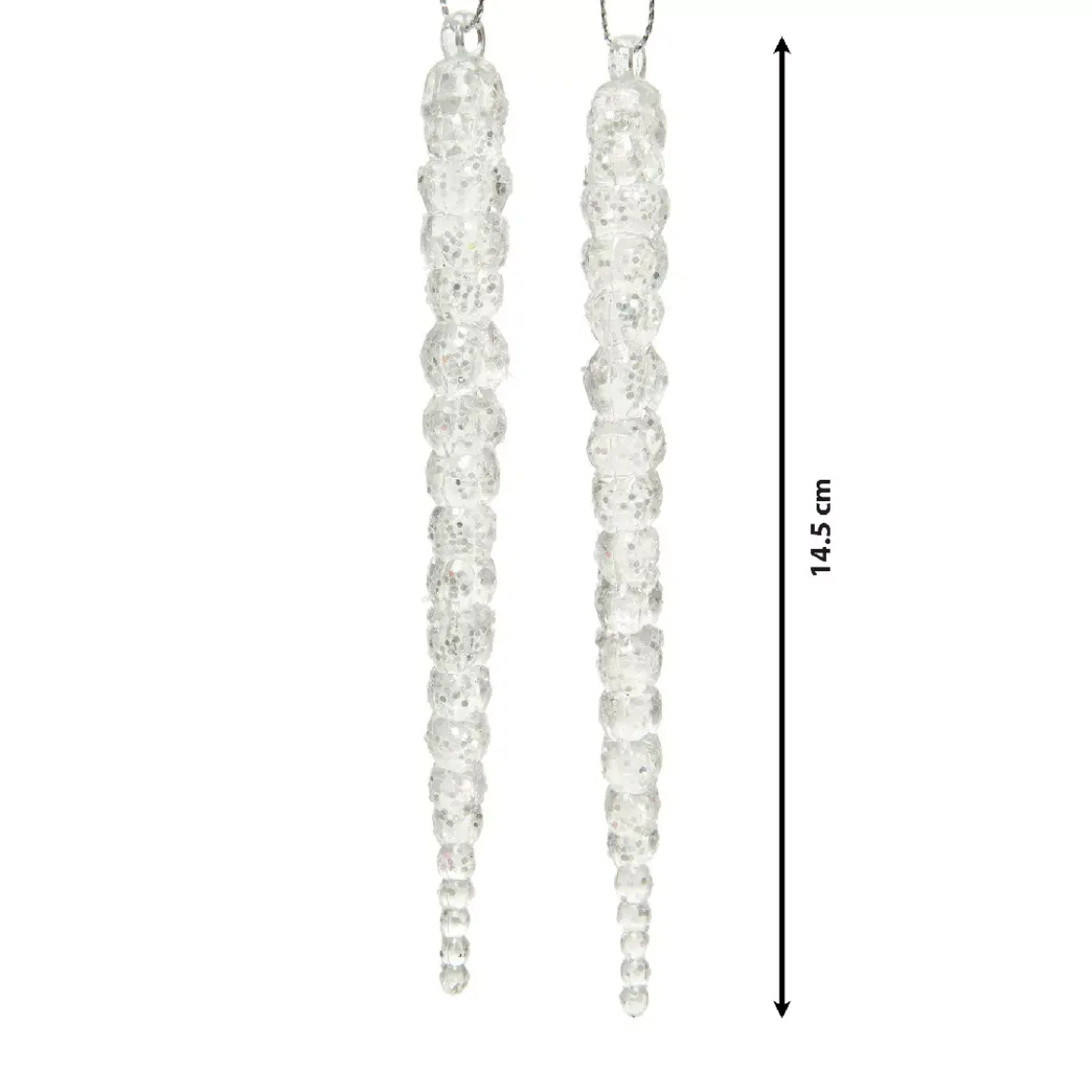 Set di 2 stalattiti da appendere (H14 cm) Ghiaccio Trasparente argentato