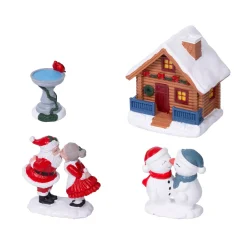 Set di 4 statuine per Villaggio di Natale (H10 cm) Gli Innamorati di Natale e casa