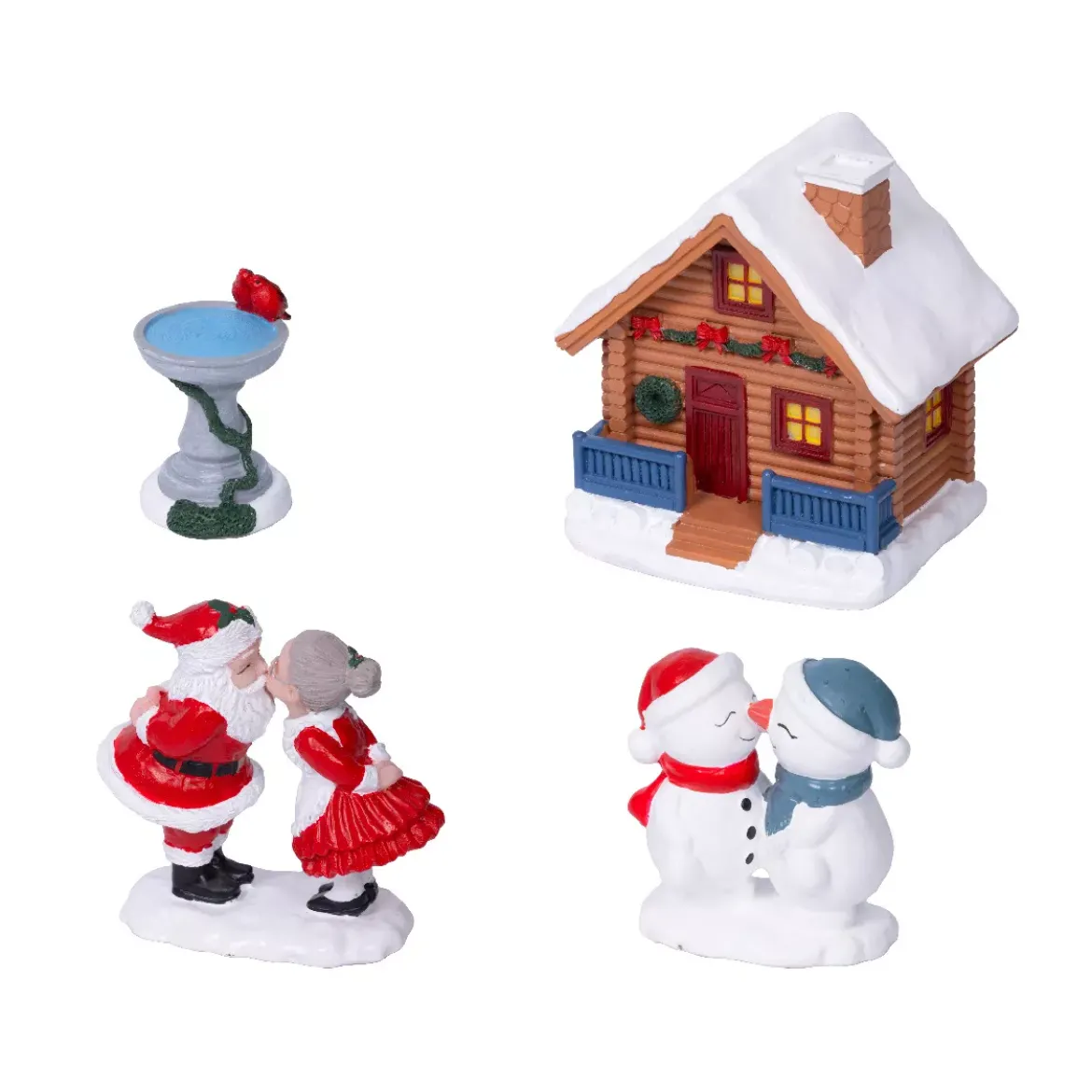 Set di 4 statuine per Villaggio di Natale (H10 cm) Gli Innamorati di Natale e casa