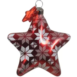 Set di 2 stelle di Natale da appendere in vetro (8 cm) Fiocchi Rosso