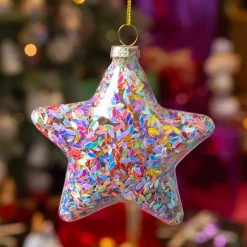 Set di 12 stelle di Natale in vetro (D90 mm) Lustrini di Natale Multicolori