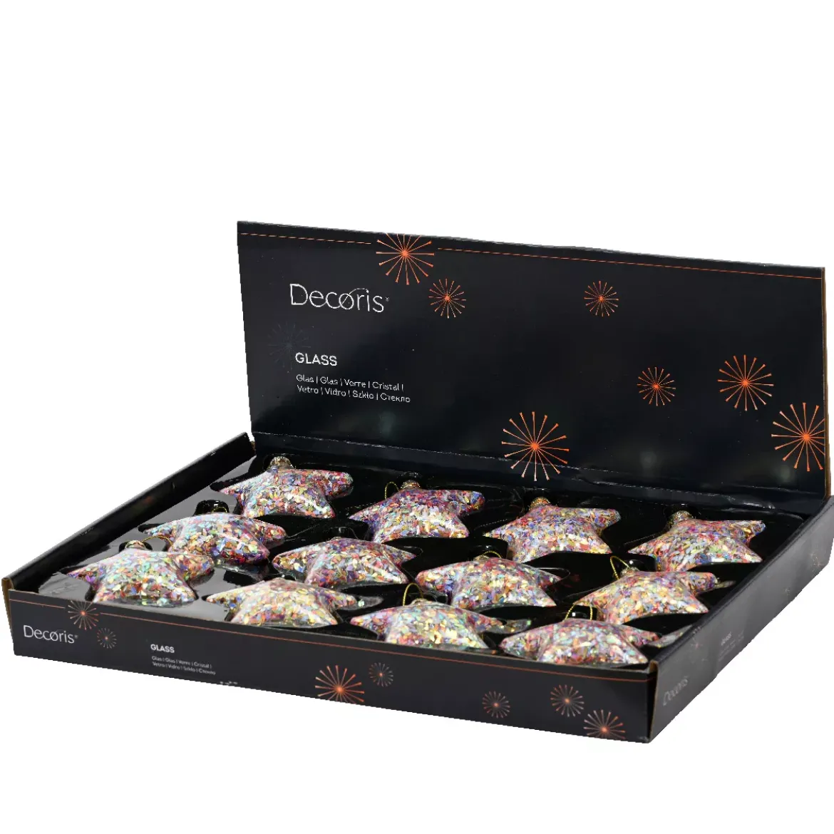 Set di 12 stelle di Natale in vetro (D90 mm) Lustrini di Natale Multicolori