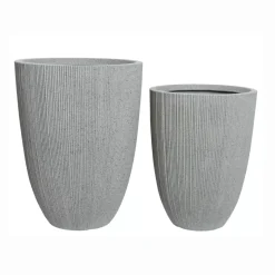 Set di 2 vasi da esterno (H57-48 cm) Lennox striato Grigio chiaro